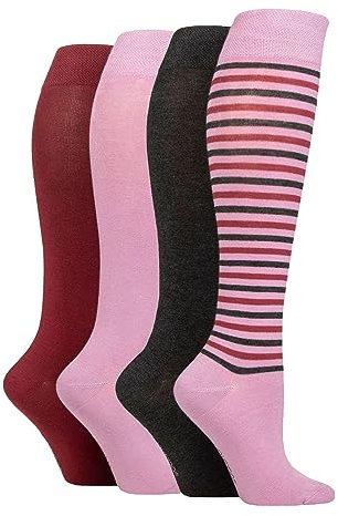 SockShop Ladies Bamboo Kneehigh Socks - Knee High Soft Breathable Cooling Socks with Smooth Toe Seams, Plain & Striped Size 4-8 Many Colours 4 Pair Multipack Smokey Pink 4-8