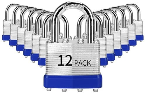 HZSY Lot de 12 cadenas à clé identique en acier laminé (40 mm), cadenas avec même clé, anse normale, pour boîte à outils, casier et unité de rangement ou plus