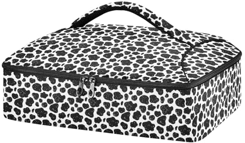 Vintage Cow Spot Casserole Carrier For Hot or Cold Food, Insulated Casserole Dish Carrier Bag with Lid, Food Carrier For Travel Party Picnic Tote Bag