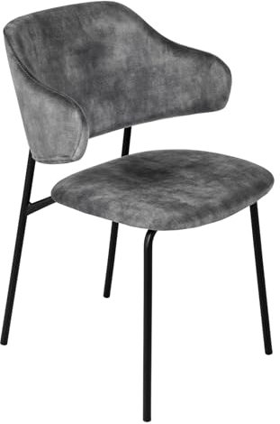 Riess Ambiente Design Stuhl Vogue grau Samt Schwarze Metallbeine, Stuhl für Dein Esszimmer, Esszimmerstühle, Bürostuhl, Stoffbezug