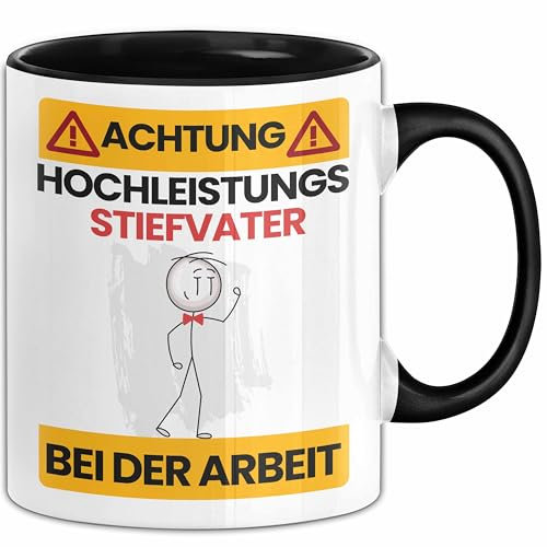 Stiefvater Tasse Geschenk Lustiger Spruch Geschenkidee für Stiefvater Achtung Hochleistungs Stiefvater Bei Der Arbeit (Schwarz)