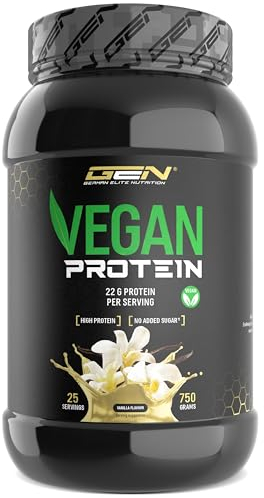 Poudre de protéine végétalienne - Protéines végétales de pois, riz, amande et chanvre - Sans soja - Délicieux & crémeux - (750 g, vanille)