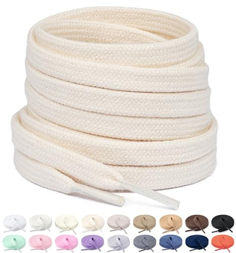 Stepace 2 Paia Lacci Piatti in 100% Cotone (largi 8 mm) Stringhe per Scarpe da Ginnastica, Scarpe da Lavoro, Scarpe Sportive, Scarpe da Corsa Beige 130