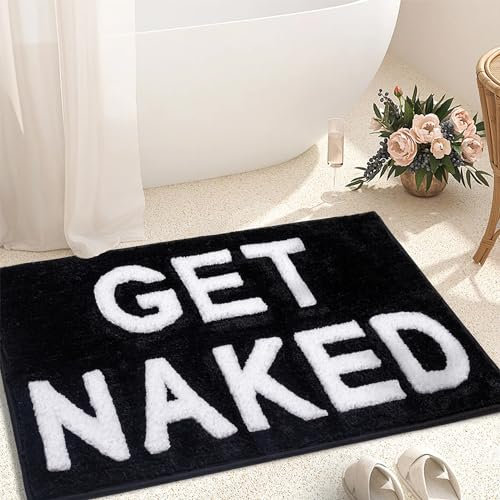 KOEXM Get Naked Badematte, niedlicher Badezimmerteppich, 40,6 x 61 cm, rutschfest, saugfähig, schwarz, Badteppich für Badezimmer, Boden und Dusche, lustige Dekoration für Wohnung, maschinenwaschbar