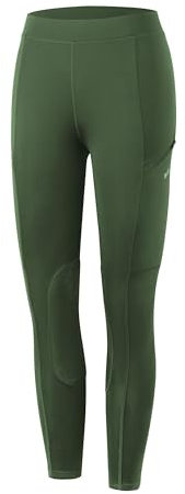 WILLIT Pantaloni da equitazione per bambini, con inserti al ginocchio, per giovani, estivi, traspiranti, elastici con tasche, verde militare, XL