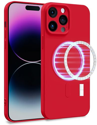 MyGadget Cover [ MagSafe ] per Apple iPhone 14 Pro Max - Custodia in Silicone Morbido a Doppio Strato – Case con Protezione Fotocamera & Fodera Interna - Rosso