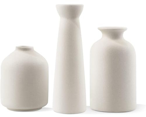 Lot de 3 vases en céramique, petit style bohème, blanc