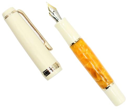 Gullor Mini Fountain Pen Gold Trim, Acrylic Pocket Pen, Orange, Medium Nib (0.7mm)
