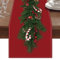 Tischläufer Weihnachten, Weihnachtstischläufer Rot Leine mit Weihnachtsbaum Glocken Zuckerstangen Aufdruck, Lang Rechteckige Weihnachtstischdecke für Das Weihnachtsessen Tisch Dekoration(183 x 33cm)