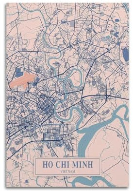 WZKTCL Vintage-Karten-Poster, Asien, Vietnam, Ho-Chi-Minh-Poster, dekorative Malerei, Leinwand, Wandposter und Kunstdruck, moderne Familienschlafzimmer-Dekoration, Poster, 40 x 60 cm