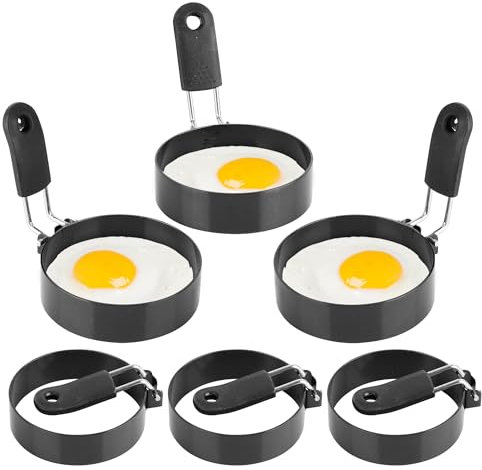 YKUKIZEE 6 Pack Egg Rings for Frying 3.5 Inch, Round Egg Mold Non Stick Frying, Stainless Steel Fried Egg Circles for Pancake Mini Burger