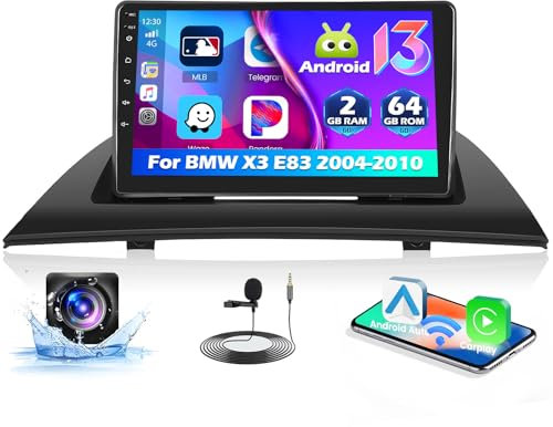 für BMW X3 E83 2004-2010, 2+64GB Android Autoradio mit Carplay Wireless Android Auto, 9 Zoll Touch Display Radio mit Bildschirm GPS Navi WiFi BT FM RDS