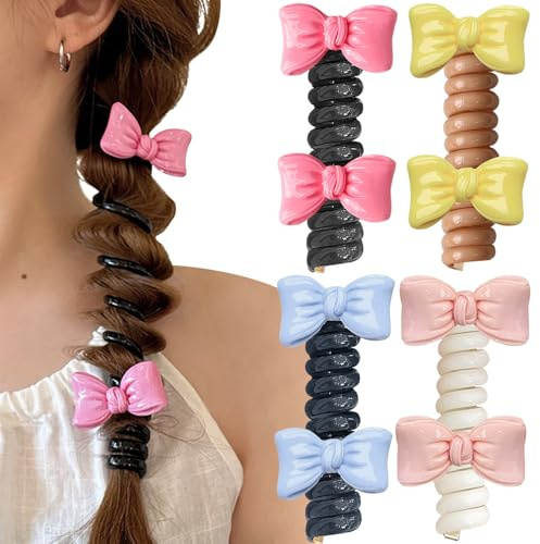 4pcs Doppelte Bögen Spiral Haargummi Damen Telephon Linie Haargummis Hair Scrunchies Haargummi Spirale Zopfgummi Scrunchie Haarband Haarschmuck Mädchen Coil Hair Ties Hair Elastics Hair Accessories