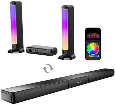 ULTIMEA Soundbar TV 5.0 Canali, Soundbar PC con RGB per Home Cinema, Sound bar Rimovibile con Controllo APP, HDMI-ARC/OPT/AUX, Montaggio a Parete, Apollo S70