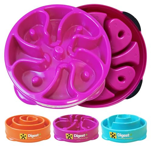 DIGEST+ Slow Feeder Dog Bowl, Slow Eating, Fun Puzzle Feeder, Non-Slip, Anti-Bloat, Medium (Pink)
