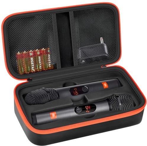 Cassa microfono wireless compatibile con JBL Wireless Two Microfono System, borsa da viaggio portatile Dual Mic per cantare o karaoke per ricevitore, adattatore, batteria AA nera (solo scatola), Nero