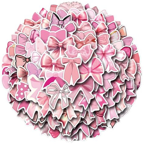 Motivational Bow Stickers - 110 Pcs | Pink & Waterproof | Aesthetic Vinyl Stickers for Laptop & PC