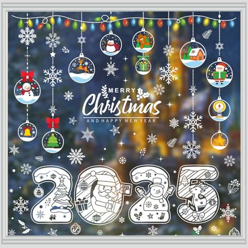 8 Blatt Fensteraufkleber Weihnachten,Schneeflocken Fensterdeko,Fensterbilder Weihnachten Selbstklebend Weihnachtsdeko,Weihnachten Fensteraufkleber,Statisch Haftende PVC Aufkleber (Weihnachtstag-D)