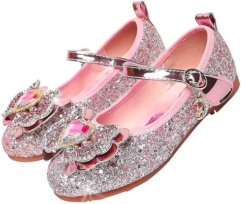Vorkhuaeri Chaussures de Princesse Elsa pour Filles, Baskets Plates à Paillettes pour Enfants, Chaussures Costume Habiller Une Fête Cosplay Mariage (28,A1-Rosa)