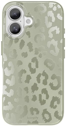 SCORPIFY für iPhone 16 Hülle [Kompatibel mit Magnetic] mit Moss Leopard Cheetah matteme Print Design, niedliche Handyhülle für Frauen Mädchen, grüne neutrale Ästhetik, schlanker Bumper
