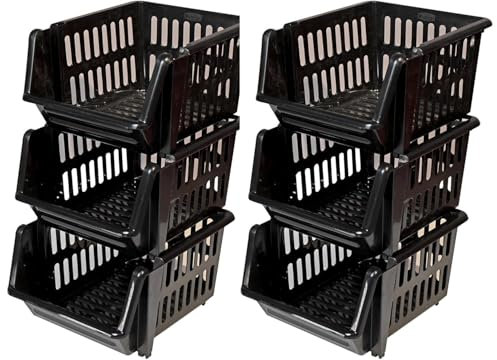 VR7 - Set of 6 18cm Plastic Stackable Basket Bathroom and Multipurpose Storage Rack for Organizing and Maximizing Space