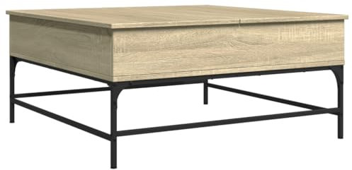 SDWEHO7 Couchtisch Höhenverstellbar, Wohnzimmertisch mit 2 Versteckter Aufbewahrung, Metallgestell Coffee Table Kaffeetisch Sofatisch, Sonoma-Eiche 95x95x45 cm