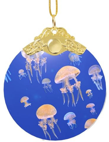 WSHFFILO Qualle bedruckter runder Glasanhänger Weihnachtsbaumschmuck