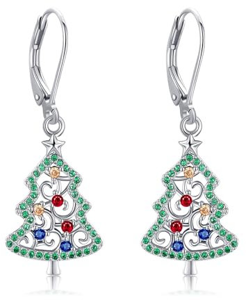 Weihnachtsbaum-Ohrringe Sterling-Silber 925 Filigrane Weihnachtsbaum-Ohrringe Weihnachtsschmuck für Frauen