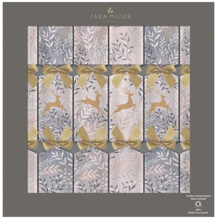 Penny Kennedy Sara Miller Designed Christmas Crackers - Prancing Reindeer Design - Tray of 6 x 13 Inch - Eco Friendly Plastic Inside - Luxury Deluxe Christmas Crackers