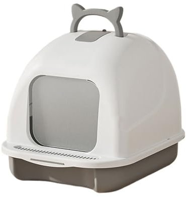 Cat Litter Tray Cat Litter Box with Lid, Fully Enclosed Litter Pan with Litter Scoop, Leak Proof Litter Pan, Non-Sticky, Easy Clean Pet Toilet(Gris)