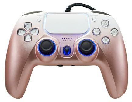 NBCP Wired Controller für PS-5 Kabelgebundenes Gaming Controller Gamepad PS5 Pro, PS5 Slim, PS4, and PC/Steam, Turbo- und Makrofunktionen, Dual-Vibration, 3,5-mm-Audiobuchse (Gold)