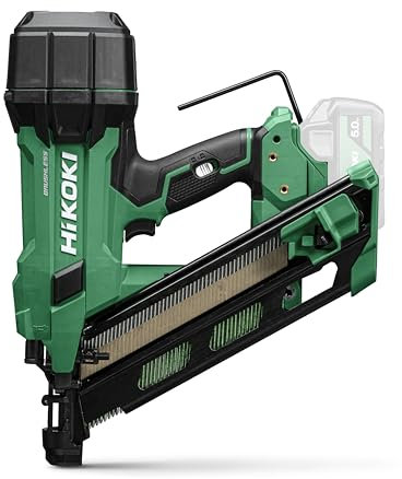 HiKOKI Cloueuse à bande sans fil 34° - 18 V, clous 50-90 mm - Puissante, lumière LED, moteur brushless, ressort pneumatique, réglage de la profondeur sans outil - Coffret système inclus (déclenchement
