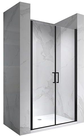 Moments of Glass - Puerta de Ducha Lara 92-95x180 cm, Abatible, Cristal Seguridad 6mm, Negro Mate