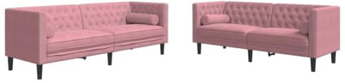 vidaXL Chesterfield Sofa Set mit Nackenrollen 2-TLG., Sofagarnitur mit Kissen, Sitzgruppe für Wohnzimmer, Polstersofa Couch Sessel, Rosa Samt