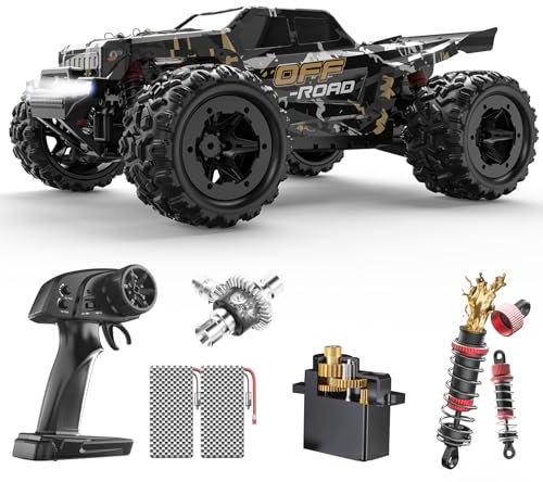 DEERC 1/16 Voiture Télécommandée Tout-Terrain Rapides pour Adultes 40KPH, 4WD Monster Truck RC Voiture, Voiture Haute Vitesse 2,4 GHz, Monster Truck étanche avec 2 Batteries pour garçons et Enfants