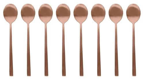 Argon Tableware 8 Stainless Steel Teaspoons – 14.5cm Copper Finish Modern Cutlery Set for Tea, Coffee & Desserts – Stylish Dishwasher Safe Tableware