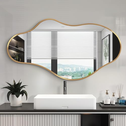 Fahomiss Miroir Mural Ondulé Irrégulier, Miroir Abstrait avec Cadre en Alliage d’Aluminium Qualité Aviation pour Salle de Bain, Chambre & Entrée