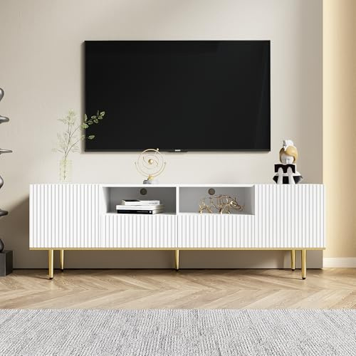 Jaxenor meuble et tv de 165 cm avec 2 portes et 2 tiroirs, compartiments de four, pieds dorés, pour salon, bas, blanc