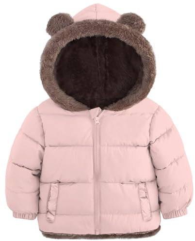 kids4ever Baby Jacke Jungen Mädchen Winter Mantel Niedlich Plüsch Bärenohren Winterjacke Reißverschluss Kapuzenjacke mit Taschen 6 Monate-5 Jahre