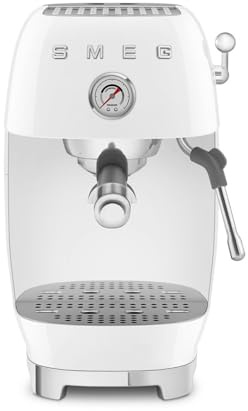 Smeg, Manuelle Espressomaschine ECF03WHEU, Thermoblock, Cold Brew Funktion, Dampflanze und Manometer, 1,4 L Tank, 1650 W, Weiß