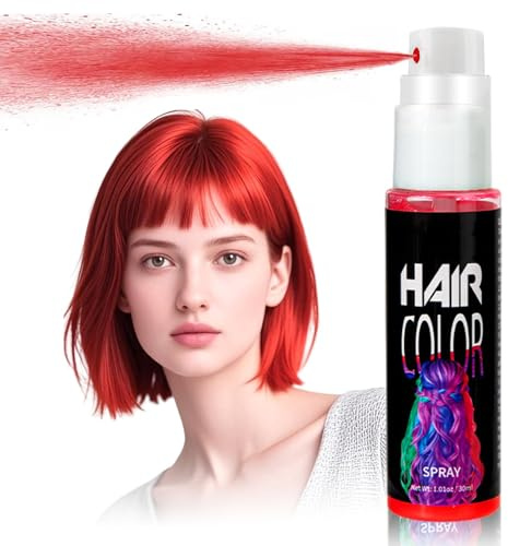 Temporary Hair Color Spray, Red Temporary Hair Dye for Boys and Girls, Red Instant Styling Hair Spray, Vibrant Washable Hair Wax for Halloween, Christmas, Fancy Dress, Cosplay - Easy To Colour