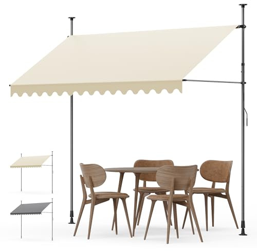 YEAUPE PRO Klemmmarkise | Balkonmarkise ohne Bohren | Klemmmarkise mit Handkurbel | Markise UV-beständig höhenverstellbar & wasserabweisend | Cremefarben (300 * 177cm)