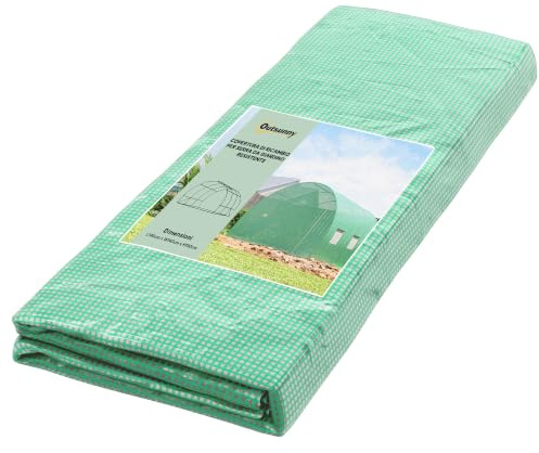 Outsunny Copertura per Serra in PE 3x3 m con 6 Finestre Verde | Telo per Serra, Porta Avvolgibile, Bordi Interrati, Protezione UV, per Agricoltura, Piante, Orti e Giardino