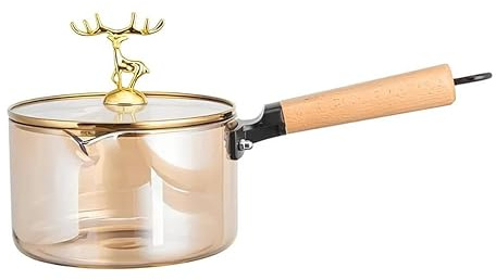 OCEANO Pentola Vetro Borosilicato 1.8L Pentolino Cottura Resistente al Calore Piano Gas Casseruola con Coperchio Pasta Noodles Zuppa Brodo Latte Pappe (Pentolino con Manico)