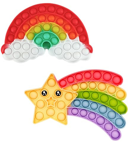 2 Stück Pop Bubble Fidget Spielzeug Silikon Pop Push It Sensorik Fidget Spielzeug Relief Angst Autismus Antistress Regenbogen Poppet Finger Toys für Kinder und Erwachsene Sensorik