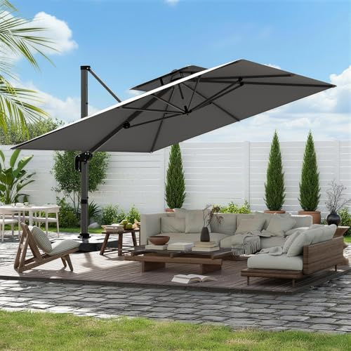 Amopatio Sonnenschirm Rechteckig – Ampelschirm Groß 360° drehbar, UV50+ Sonnenschutz, Windfest & Wasserdicht, Ampelschirme mit Kurbel, Aluminium Sonnenschirme
