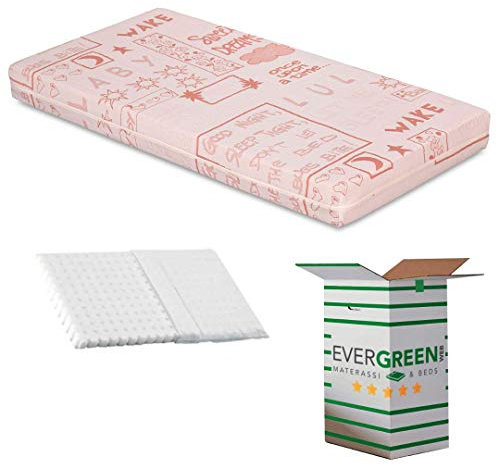 EVERGREENWEB Materasso Lettino o Culla per Bambini 70x160 cm alto 12cm + Cuscino ANTISOFFOCO su misura GRATIS con Fodera in Cotone Naturale, Rivestimento Sfoderabile Rosa Anallergico Lavabile