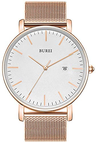 BUREI Herren-Armbanduhren,Minimalistische Analog-Quarz-Uhren für Männer mit Mesh-Band,Geschenke für Männer