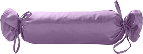 Mako Satin Kissenrolle Bezug 15x40 - Nackenrollenbezug mit Verschlussbändern aus 100% Baumwolle - Nackenrollen Bezug lang einfarbig Flieder - Made in EU