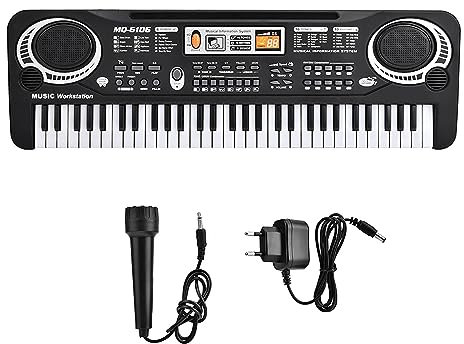 61 Touches Jouet de Piano Électronique Instrument de Piano Electrique avec Microphone Apprentissage Précoce de La Musique Clavier Portable Cadeau Enfant